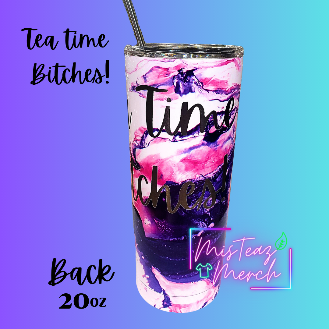 White Marble with Purple & Pink Custom Engraved Stainless Steel Tumbler 20oz Limited Edition