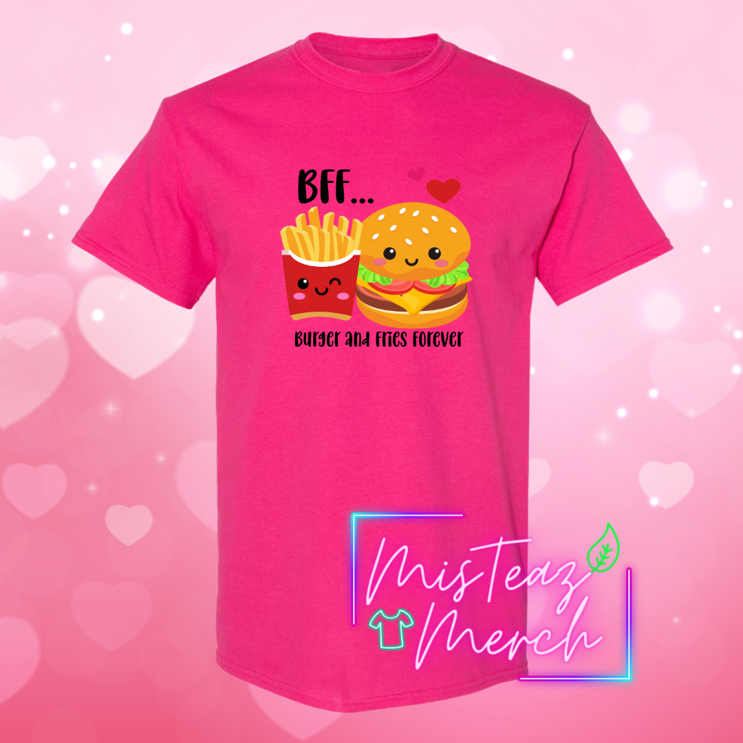 Valentine's Adult T-shirt - BFF... Burger and Fries Forever