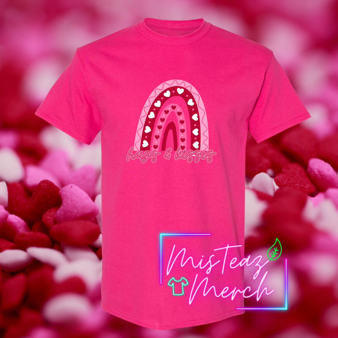 Valentine's Adult T-shirt - Hugs & Kisses Rainbow