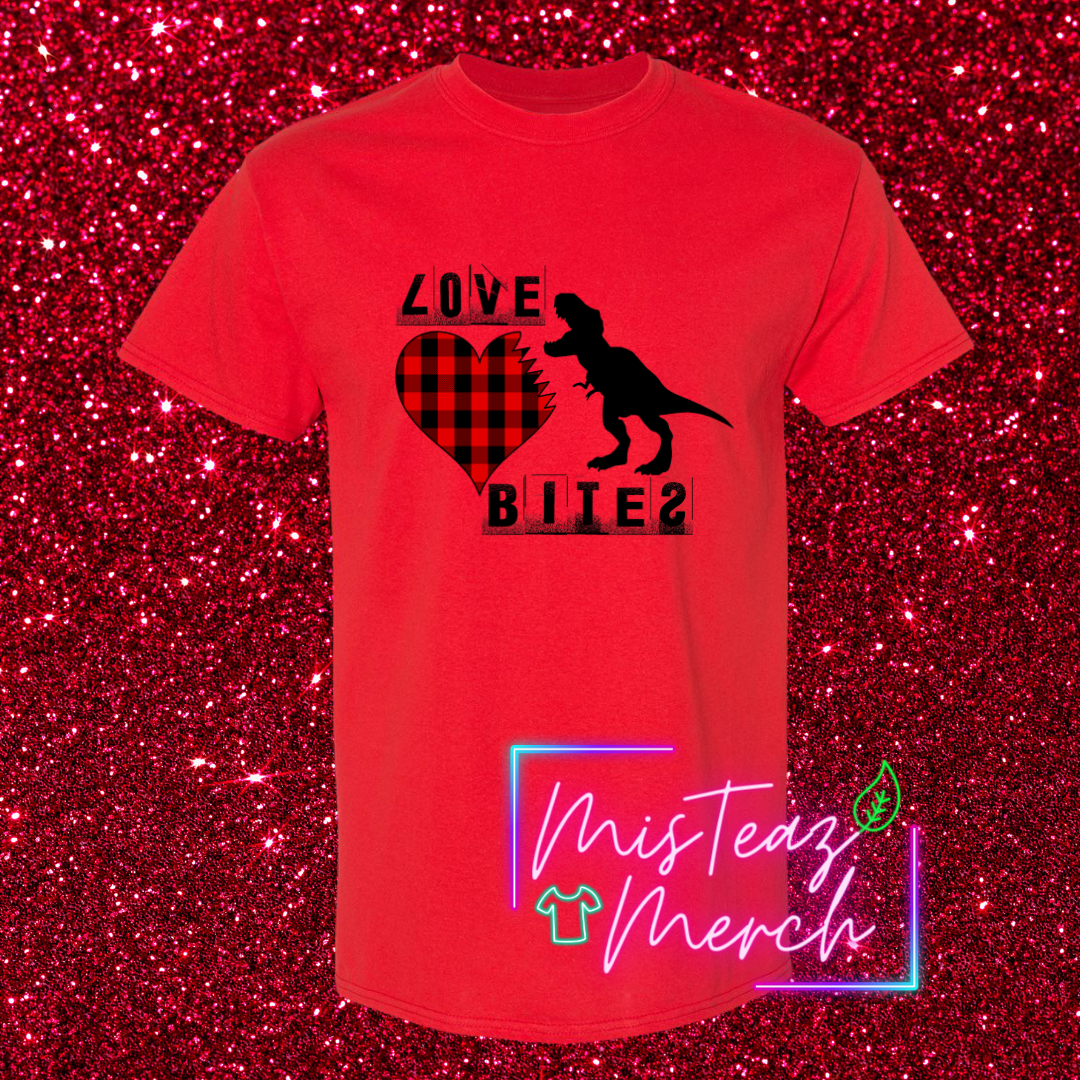 Valentine's Adult T-shirt -LOVE BITES T-Rex