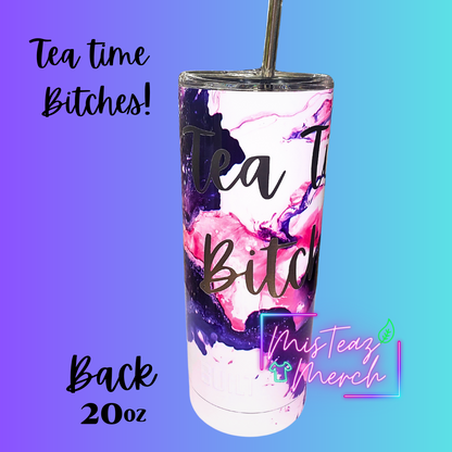 White Marble with Purple & Pink Custom Engraved Stainless Steel Tumbler 20oz Limited Edition