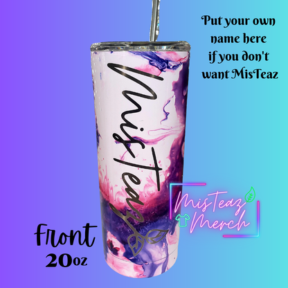 White Marble with Purple & Pink Custom Engraved Stainless Steel Tumbler 20oz Limited Edition