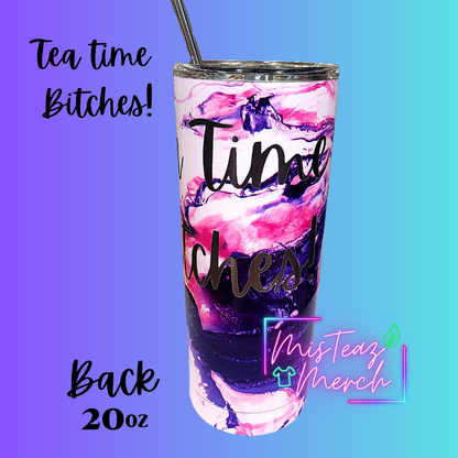 White Marble with Purple & Pink Custom Engraved Stainless Steel Tumbler 20oz Limited Edition