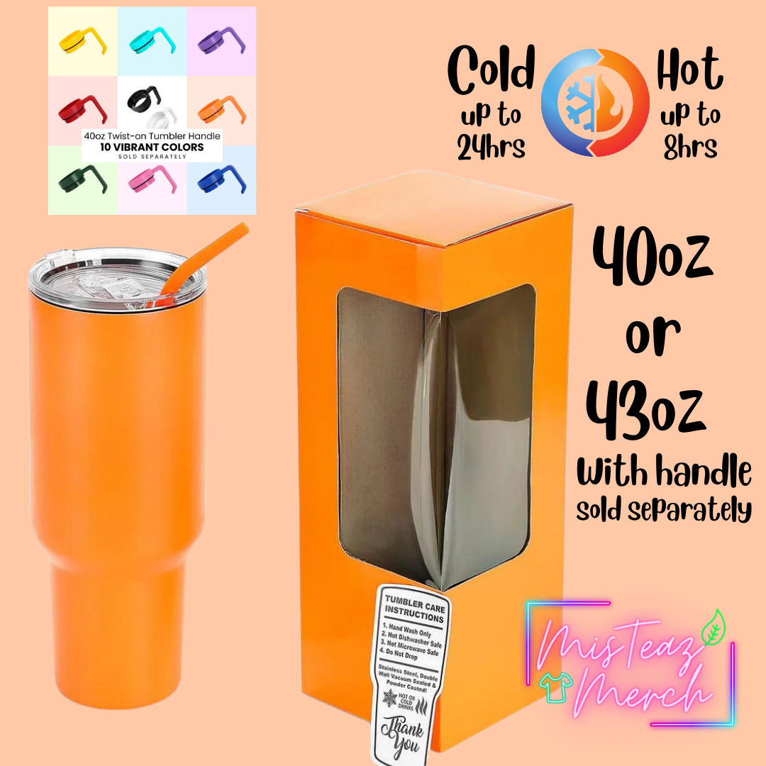 Blank 40oz Stainless Steel Tumbler, for Custom Engraving, mix & match handle sold separately