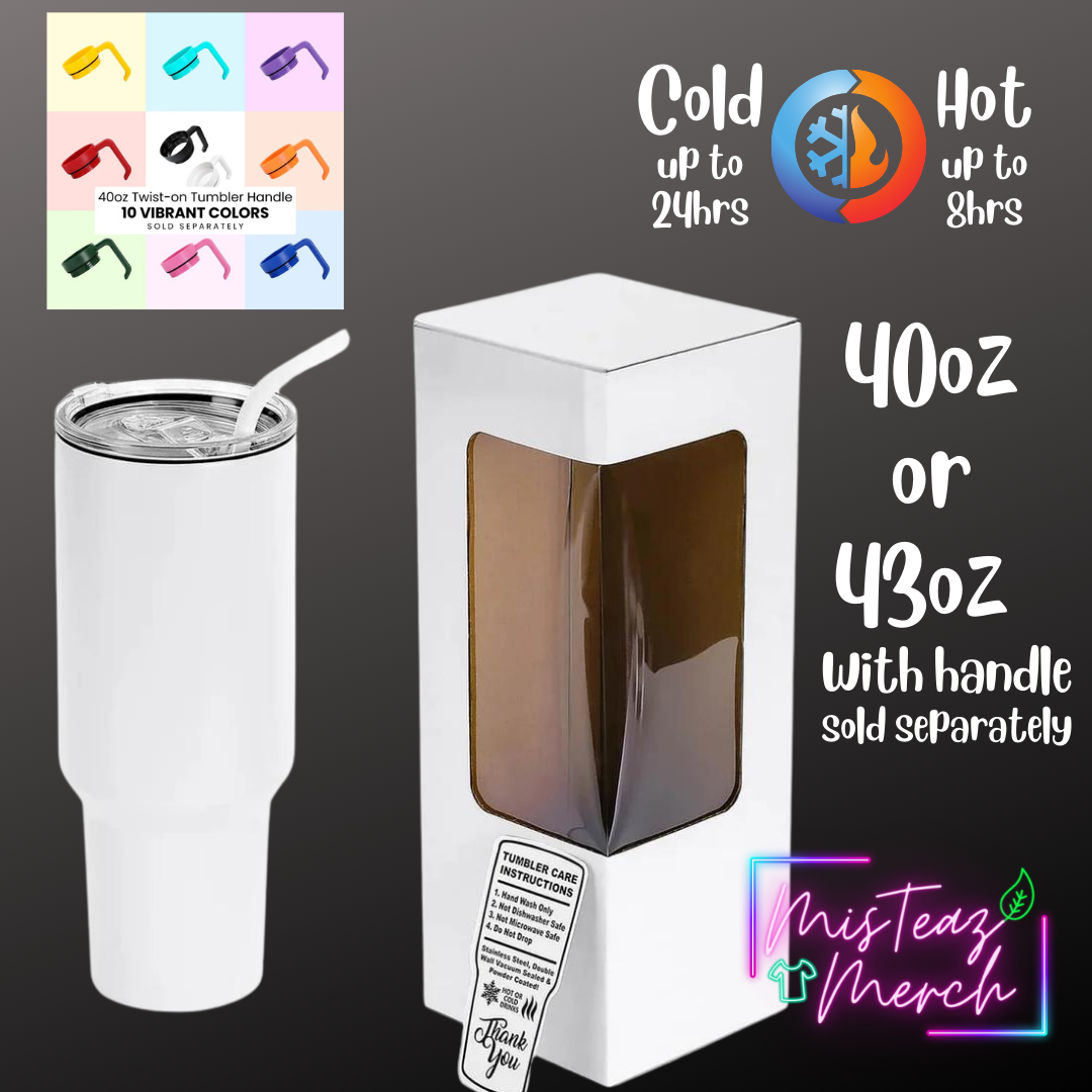 Blank 40oz Stainless Steel Tumbler, for Custom Engraving, mix & match handle sold separately