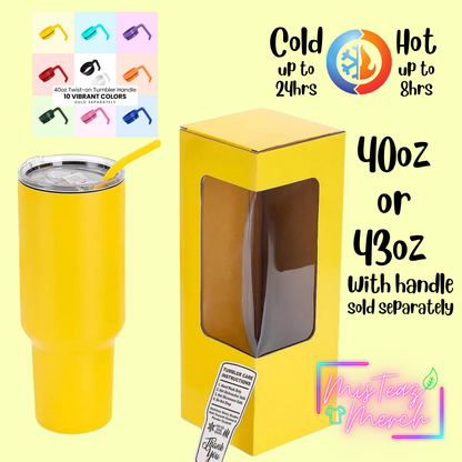 Blank 40oz Stainless Steel Tumbler, for Custom Engraving, mix & match handle sold separately