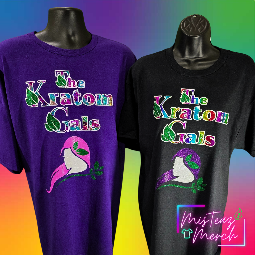 The Kratom Gals Rainbow Holographic Vinyl Tshirt with glitter