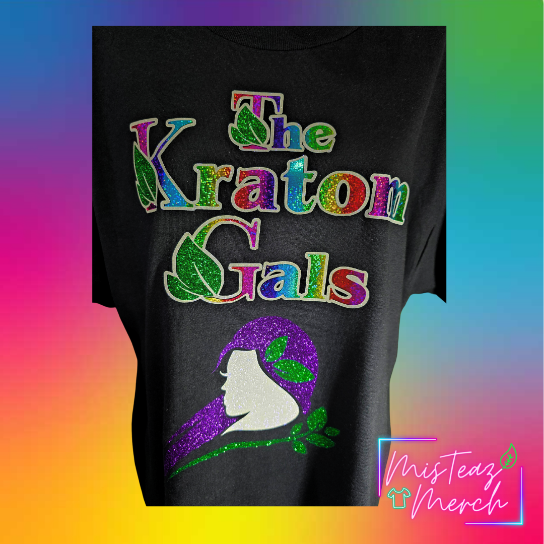 The Kratom Gals Rainbow Holographic Vinyl Tshirt with glitter