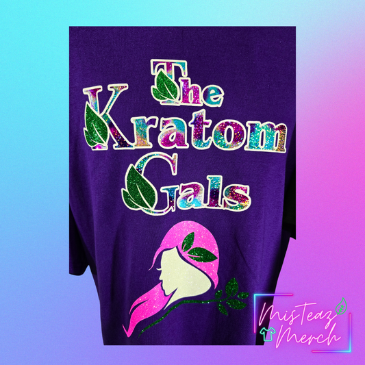 The Kratom Gals Purple, Blue & Silver Holographic Vinyl Tshirt with glitter