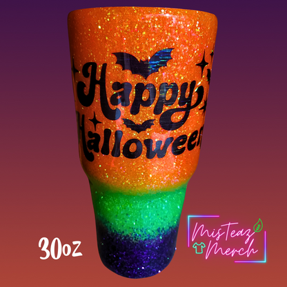 Happy Halloween Pumpkin face Orange, Green & Purple Custom Glitter, Stainless Steel Epoxy Tumblers, Mug, & Wine Cup
