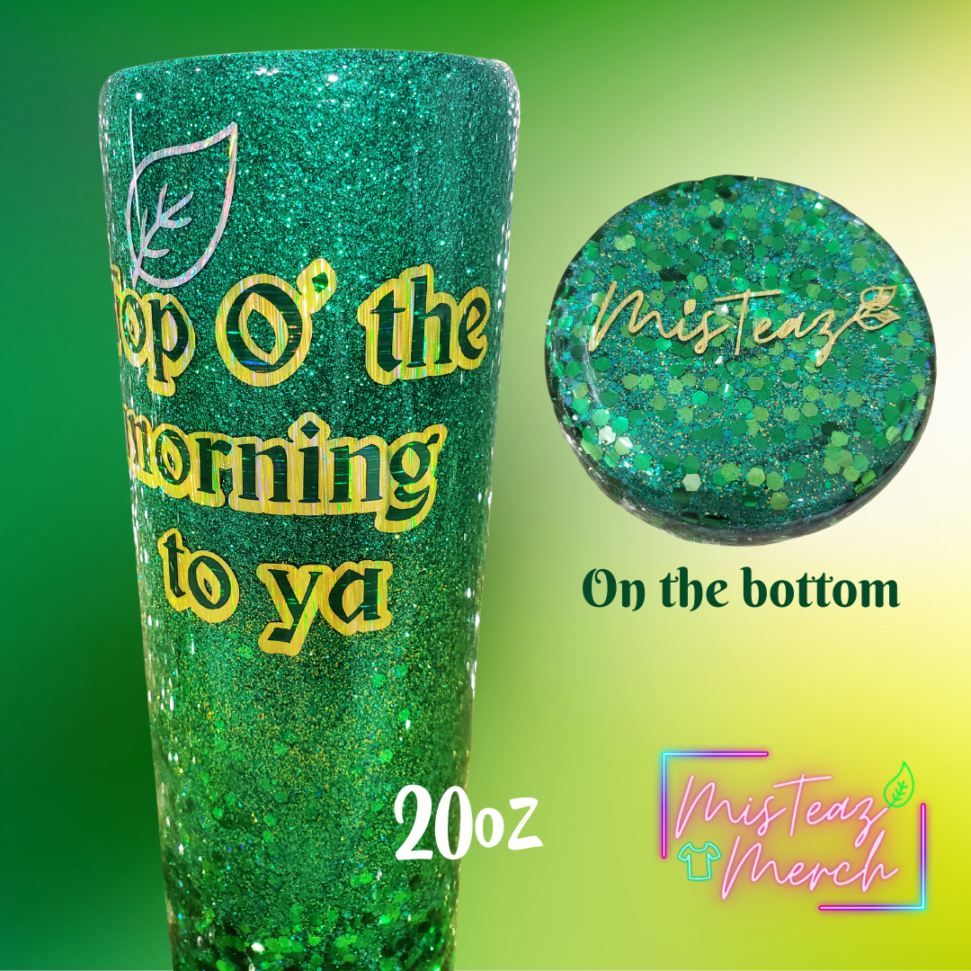 House of Kratom Fine Malt Tea Green & Gold  Custom Glitter, Stainless Steel Epoxy Tumblers, Mug, & Wine Cup