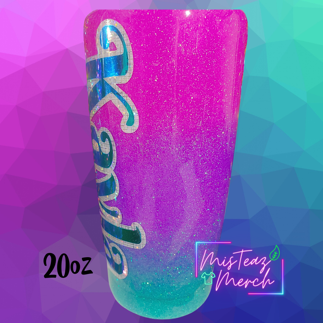 Purple, Pink, & Teal Custom Glitter Stainless Steel Epoxy Tumblers, Mug, & Wine Cup