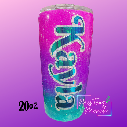 Purple, Pink, & Teal Custom Glitter Stainless Steel Epoxy Tumblers, Mug, & Wine Cup