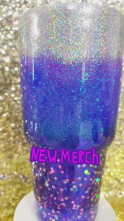 Puple & silver glitter epoxy stainless steel tumbler