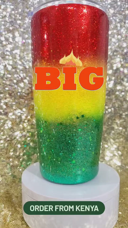 Red, Yellow, & Green Custom Glitter Stainless Steel Epoxy Tumblers, Mug, & Wine Cup