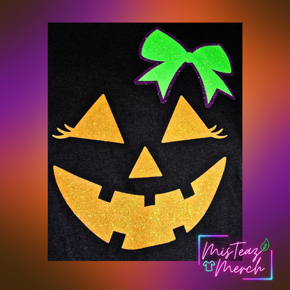 Glitter Halloween tshirt #2 Pumpkin face & Bow