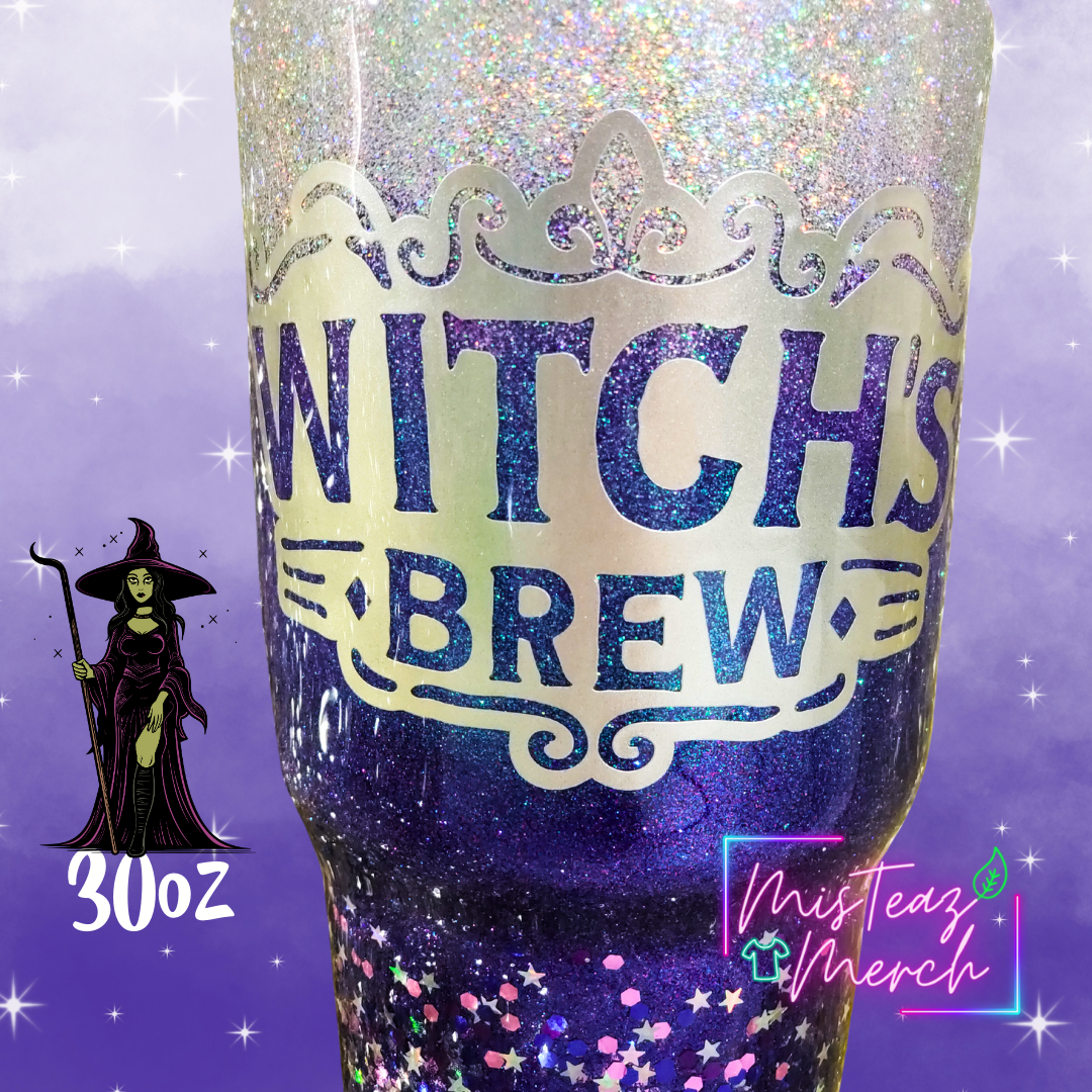 Witch's Brew- purples & silver Custom Glitter, Stainless Steel Epoxy Tumblers, Mug, & Wine Cup