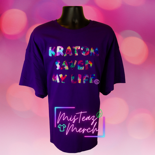 Purple, Blue & Silver Holographic HTV T-shirt Kratom Saved My Life