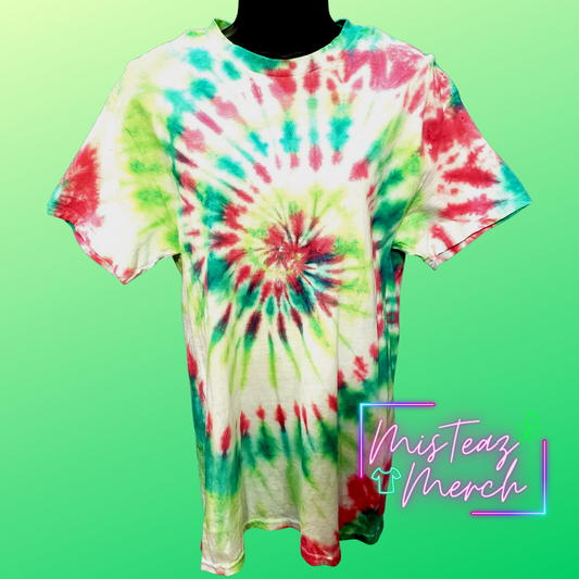 Christmas Red, Lime Green, & Green Tie Dye T-shirt