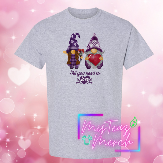 Valentine's Adult T-shirt - All You Need Is Love (purple)