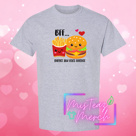 Valentine's Adult T-shirt - BFF... Burger and Fries Forever