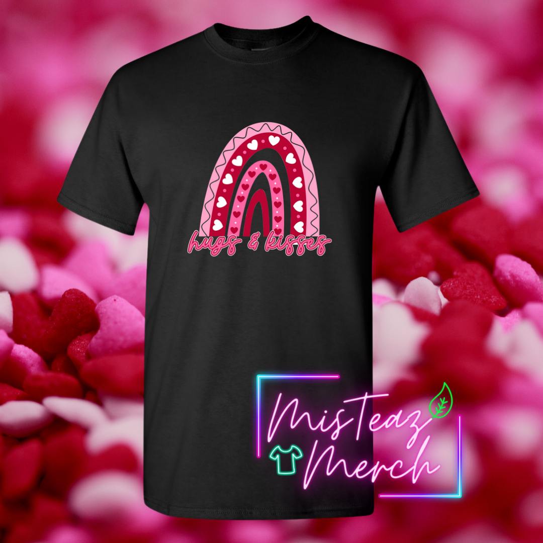 Valentine's Adult T-shirt - Hugs & Kisses Rainbow