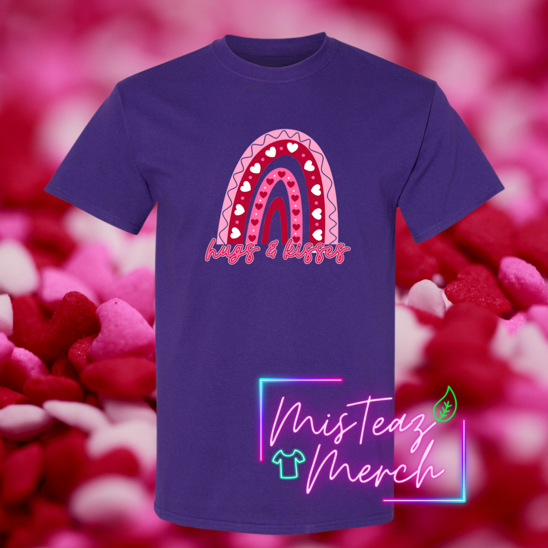 Valentine's Adult T-shirt - Hugs & Kisses Rainbow